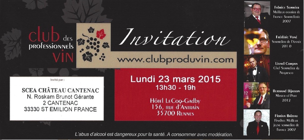 Invitation Club Pro Vin Rennes 23 Mars 2015